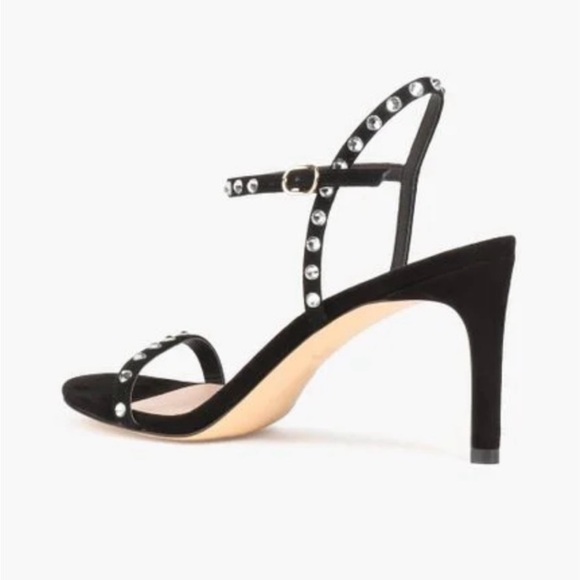 NEW Stuart Weitzman Black Crystal-Embellished Dancer Suede Strappy Heels - Picture 2 of 8
